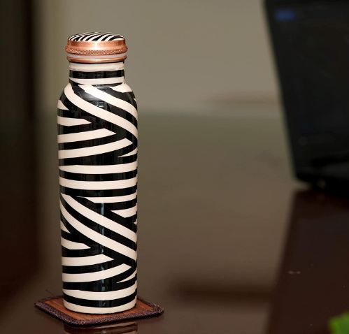 Printed Handmade Copper Water Bottle, Shape : Round