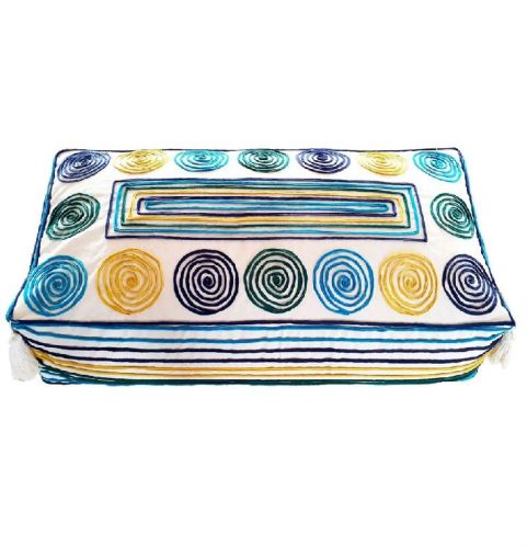 Embroidered Cotton Handcrafted Pouf, Technics : Handmade