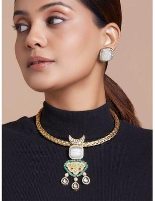 Joules Radhika Gold Jade Necklace Set, Color : Green