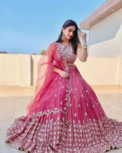 Georgette PINK DULHAN LEHENGA CHOLI, Gender : Girls Women