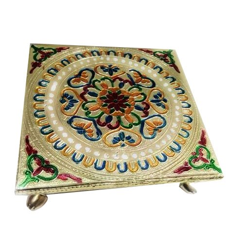 Square Wooden Meenakari Bajot Chowki