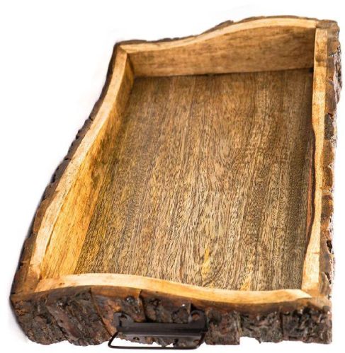 Rectengular BARK TRAY RECTANGULAR WITH HANDLE, For Homes, Hotels, Restaurants, Banquet, Pattern : Natural
