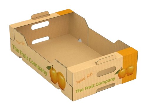 Rectangular 14x7x4 Inch Fruit Printed Corrugated Box, Color : Brown