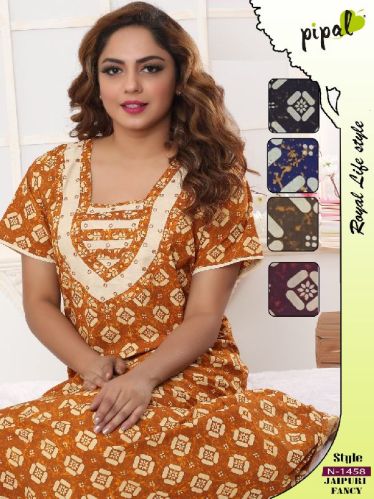 Printed Ladies Cotton Nightgown XXL, Technics : Embroidered