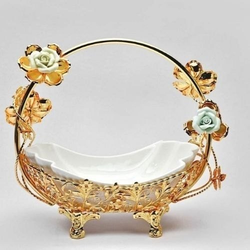 Ceramic Flower Gold Basket, Shape : Oval