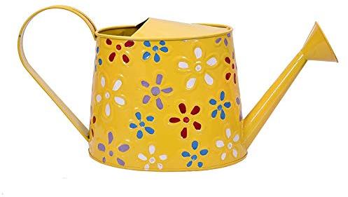 Printed Painted Yellow Metal Watering Can, Shape : Round