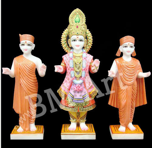 BM Art Painted Handmade Marble Swaminarayan Statue, For Worship