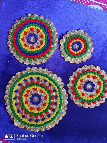 Round Pompom Rangoli, Color : Multicolour