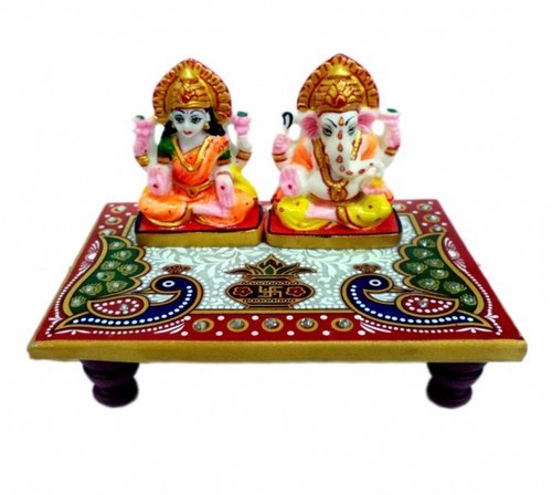 Painted Laxmi Ganesh Chowki, Color : Multicolor