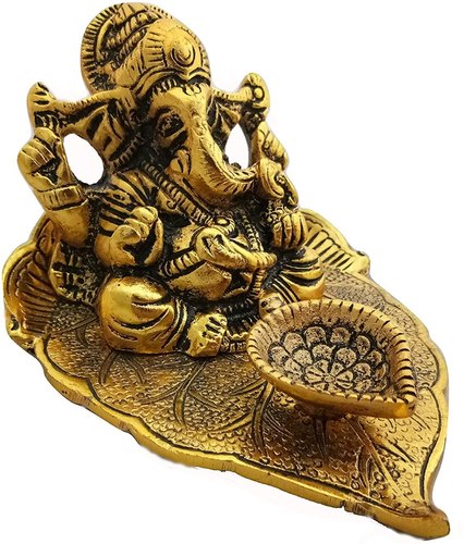 White Metal Ganesh Diya, Color : Golden