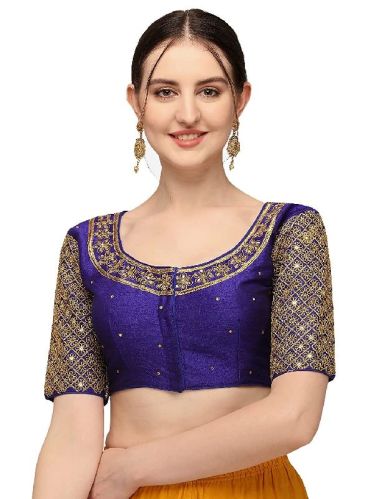 Women's Embroidery With 3 MM Sequence Work Design Readymade BlouseRoyal Blue