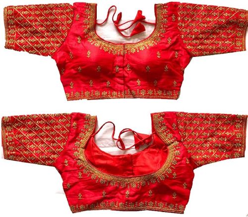 Women's MultiColor Gold Embroidery Sequance Zari Work (Size 38+margin) Red