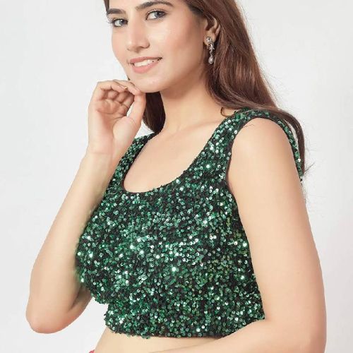 Chiffon Green Sequin Blouse, Technics : Machine Made