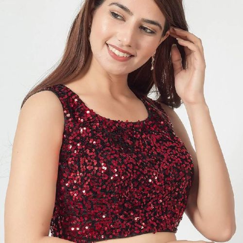 Chiffon Red Sequin Blouse, Technics : Machine Made