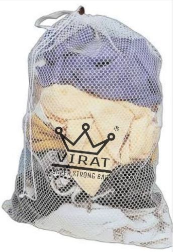 Virat Plain Polyester Drawstring Mesh Laundry Bag, Color : White Or Black