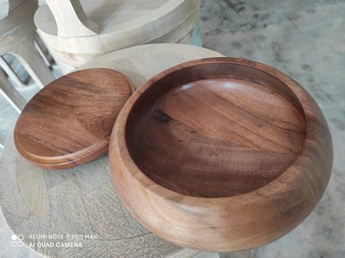 Round Wooden Casserole, Color : Natural Brown