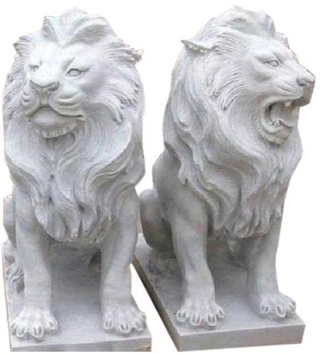 Polished Carved Marble Lion Statue, Color : White