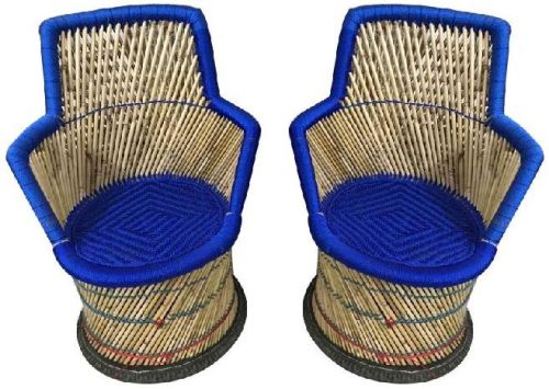 Blue Mudha Chairs With Handrest Set Of 2 (xl Size)