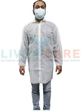 Livescare Full Sleeves Spunbond Nonwoven PP Disposable Lab Coats, Color : White