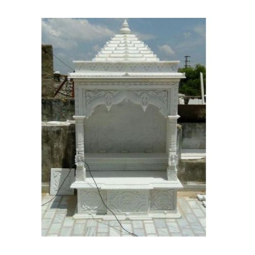 Rectangle Indian White Marble Pooja Temple Handicraft, For Countertops, Pattern : Natural