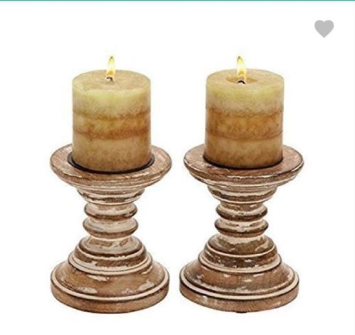 Non Polished Wooden Candle Stand, Color : White