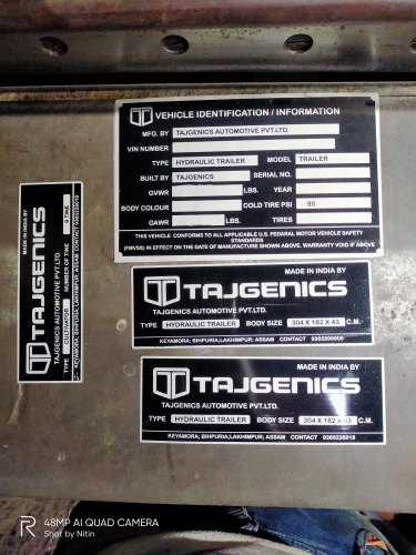 Coated Aluminium Vehicle Identification Plate, Color : Black