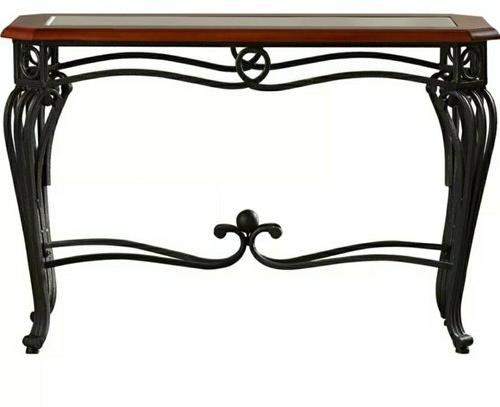 Rectangular Wrought Iron and Wood Console Tables, Color : Brown