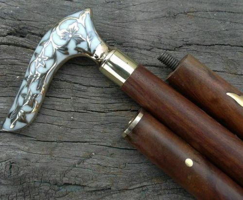 Plain Antique Style Walking Stick, Color : Brown, White