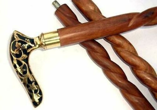 Plain Flower Handle Walking Stick, Color : Brown, Golden