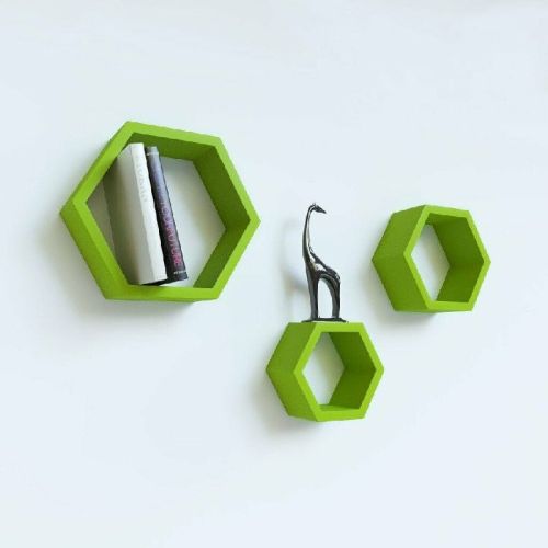 Wooden Green Hexagon Wall Shelf, Width : 11 Inch