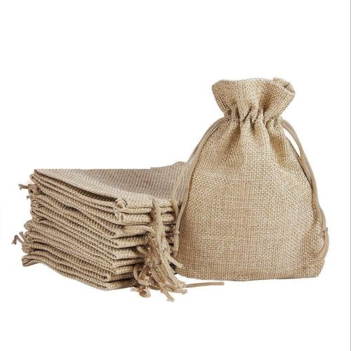 LifeKrafts Drawstring Jute Linen Pouch, Color : Natural