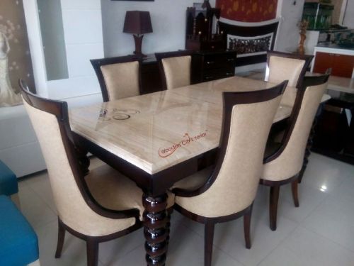Rectangle Wood Dining Table, For Cafe, Garden, Home, Hotel, Restaurant, Fabric Material : Leather