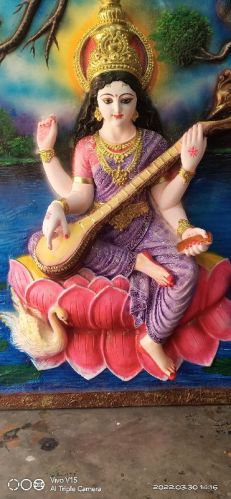 Fiberglass Polished Relief Saraswati Sculpture, For Interior Decor, Office, Home, Garden, Pattern : Printed