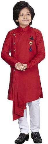 Stitched Full Sleeves Blended Silk Kids Kurta Set, Color : Multi-colored