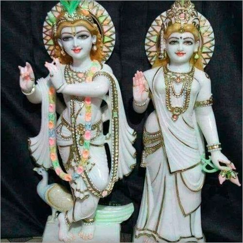 White Marble Radha Krishna Statue, Technique : Handmade By Hammering