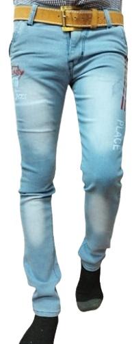 Light Blue Faded Jeans With Side Printed Streatchable For Kids
