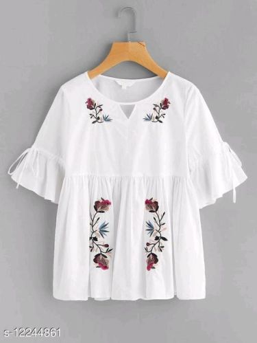 TR 29 Maronvneck Cotton Embroidered Tops, Size : L, XL, XXL