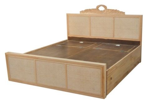 Steam Beech Wood and Cane Bed, Style : Modern