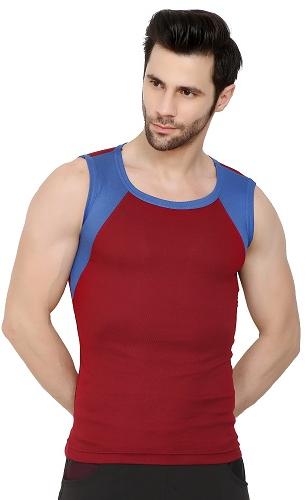 PMAHI Plain Maroon Blue Gym Vest, Style : Fashionable