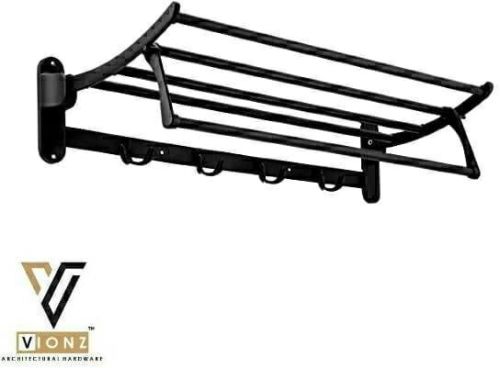 Rectangular Polished Stainless Steel ROUND FOLDING RACK BLACK, For BATHROOM ACCESSORIES, Size : 24 INCH