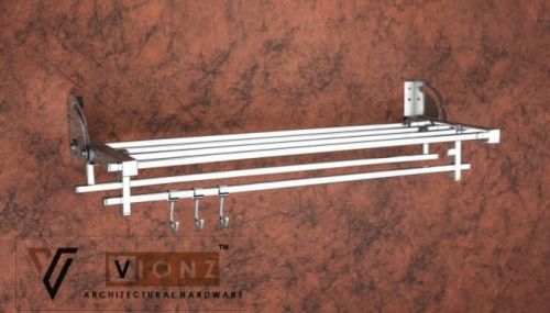 Silver Rectangular Squaer Folding Rack With Double Rod, For Bathroom Accessories, Size : 24 Inch