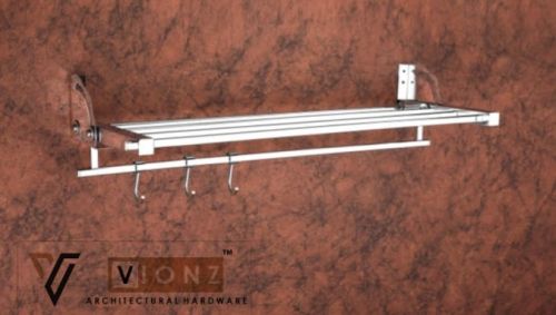 Silver Rectangular Squaer Folding Rack With Single Rod, For Bathroom Accessories, Size : 24 Inch