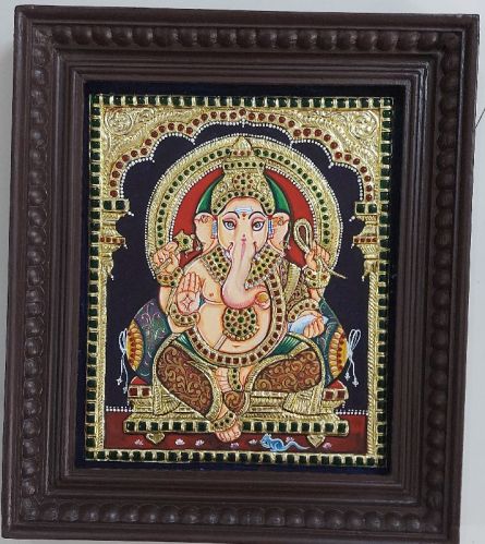 Fine Hand Made Ganesh Ji Tanjore Painting, For Wall Decoration, Home Decoration, Pooja Room Decoration