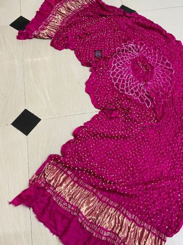 Pure Gaji Silk With Makdi Bandhej Work Zari Pallu Dupatta