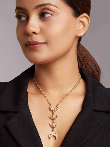 Gold Plated Chain Necklace With Hydro Rubies