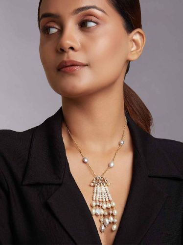 Grey and White Pearl Necklace, Color : Gold