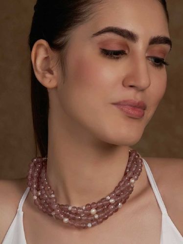 Onion Pink Agate Beads Necklace