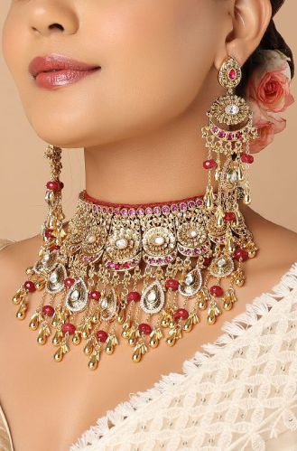 Gold Plated Polki Bridal Set, Packaging Type : Plastic Box, Plastic Packet, Velvet Box