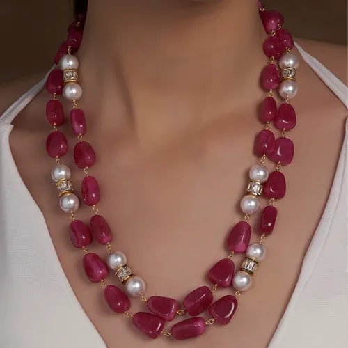 Joules Radhika Semi Precious Stones Red Agate Beaded Necklace