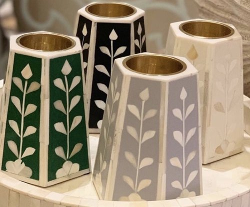 Bone Inlay Tea Light Holder, For Dust Resistance, Packaging Type : Carton Box